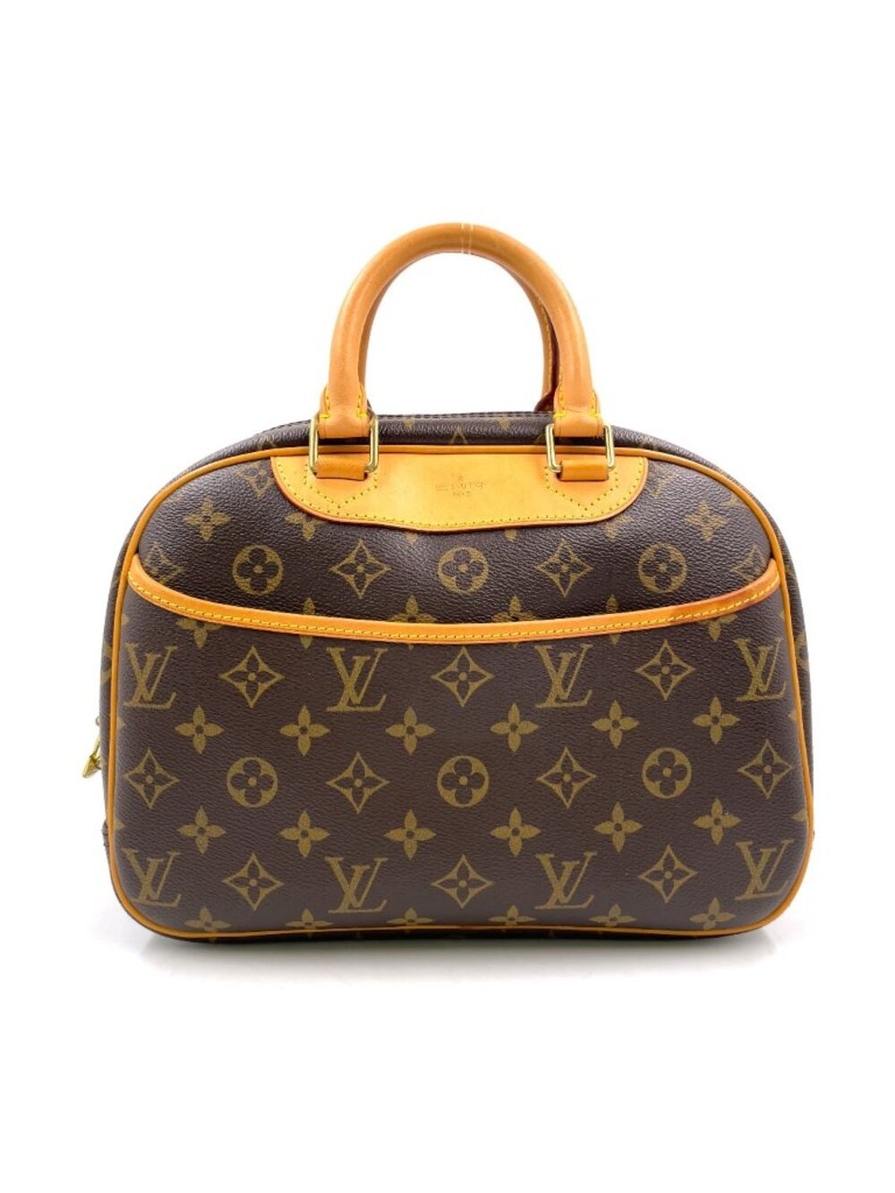 Louis Vuitton Deauville Bowling Vanity Monogram Leather Brown Handbag Gold